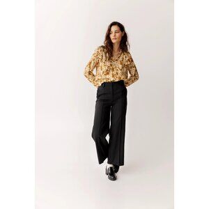 Atelier Pants Womens 38 Black High Rise Button Tab Waist Straight Leg Office